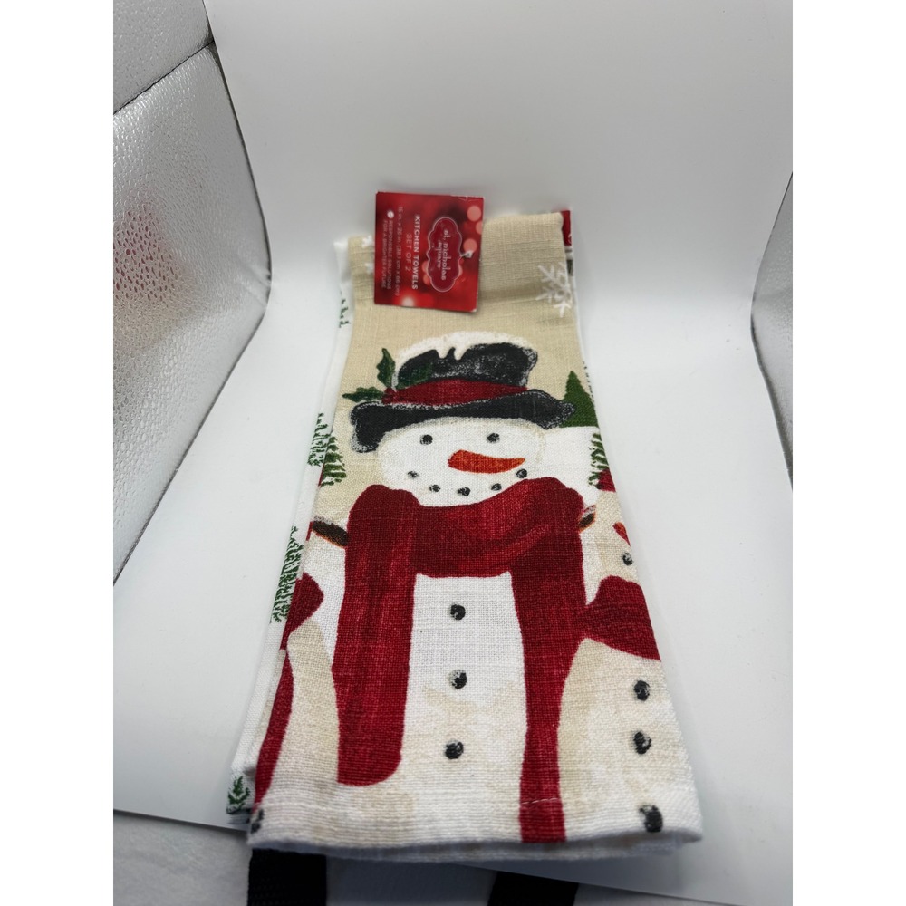St Nicholas Square Kitchen Towels Set of 2 Snowman Red Truck Holiday Christmas